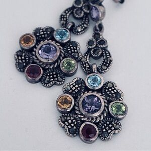 Vintage ‘80s 925 Sterling Marcasite Art Deco signed drop earrings